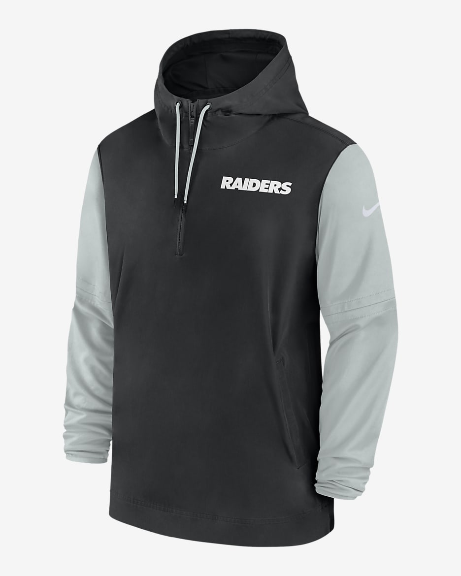 Las Vegas Raiders Sideline Pre Game Player Men s Nike NFL 1 2 Zip Hooded Jacket. Nike